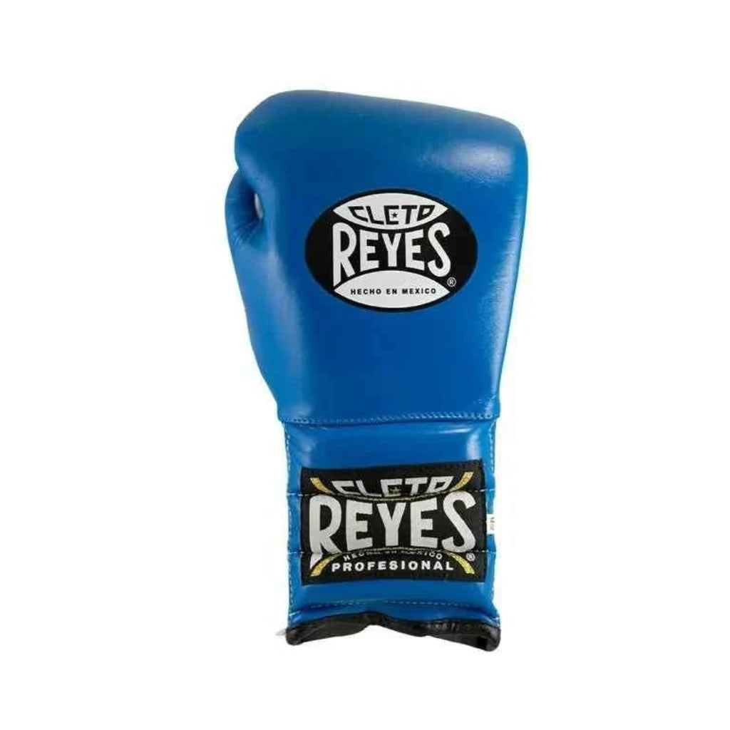 Blue boxing glove with Cleto Reyes branding on a white background