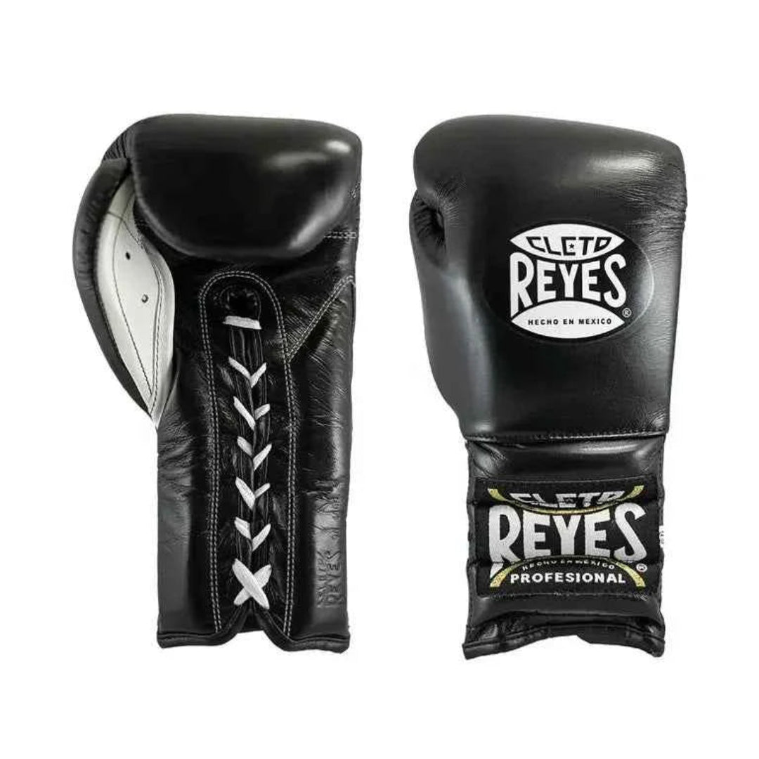 Black boxing gloves with 'Cleto Reyes' branding on a white background