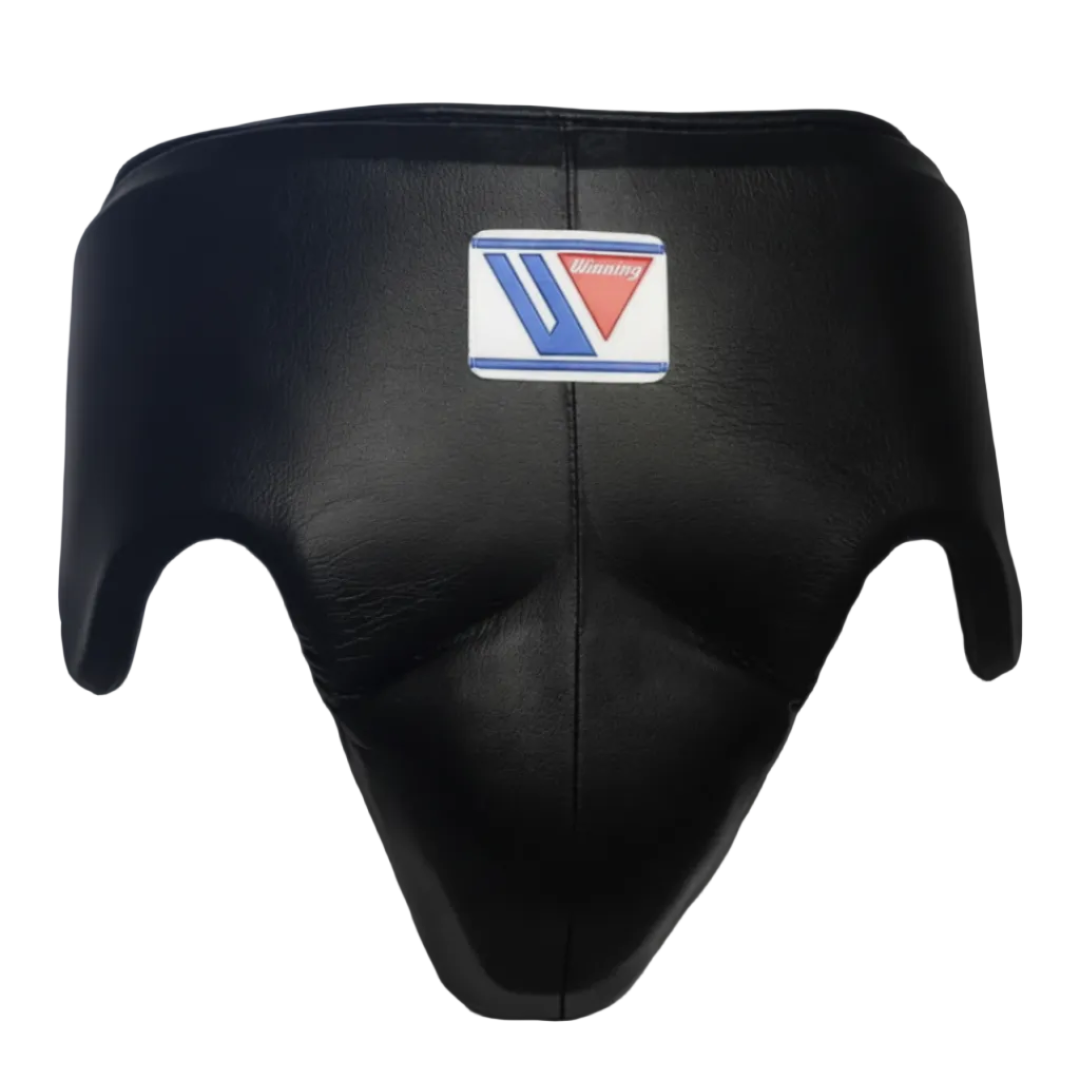 Black leather protective gear cover with a central rectangular patch featuring a blue and red triangular logo with the brand name 'Vengeance'.