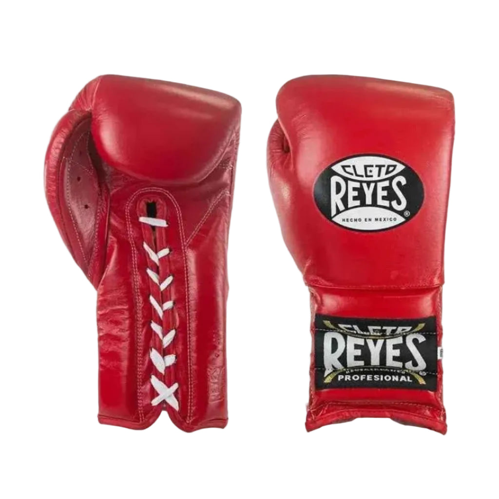 Red boxing gloves with Cleto Reyes logo on a white background