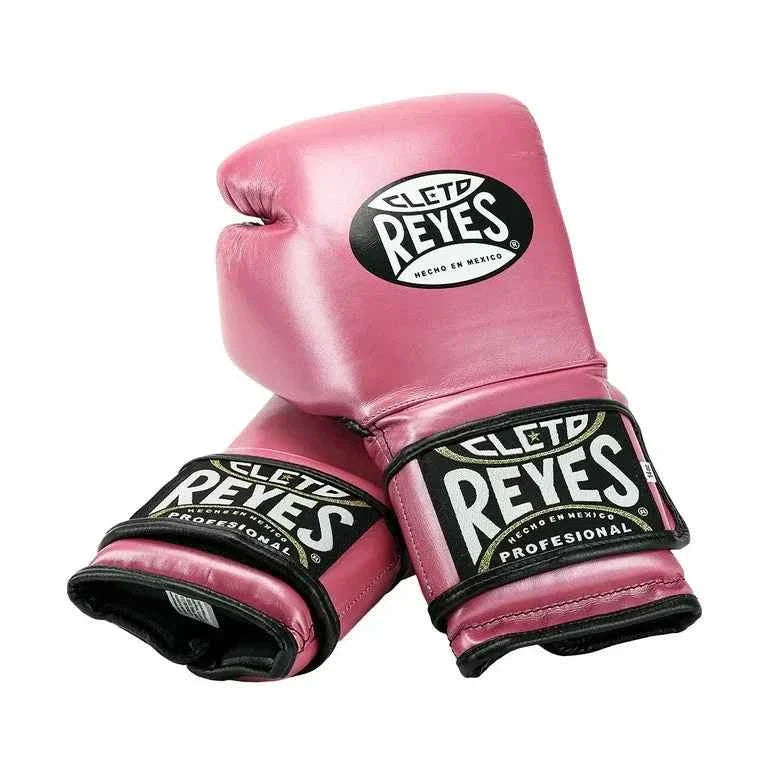 Pink boxing gloves with Cleto Reyes logo on a white background