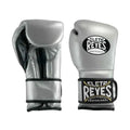 Silver boxing gloves with Cleto Reyes logo on a white background