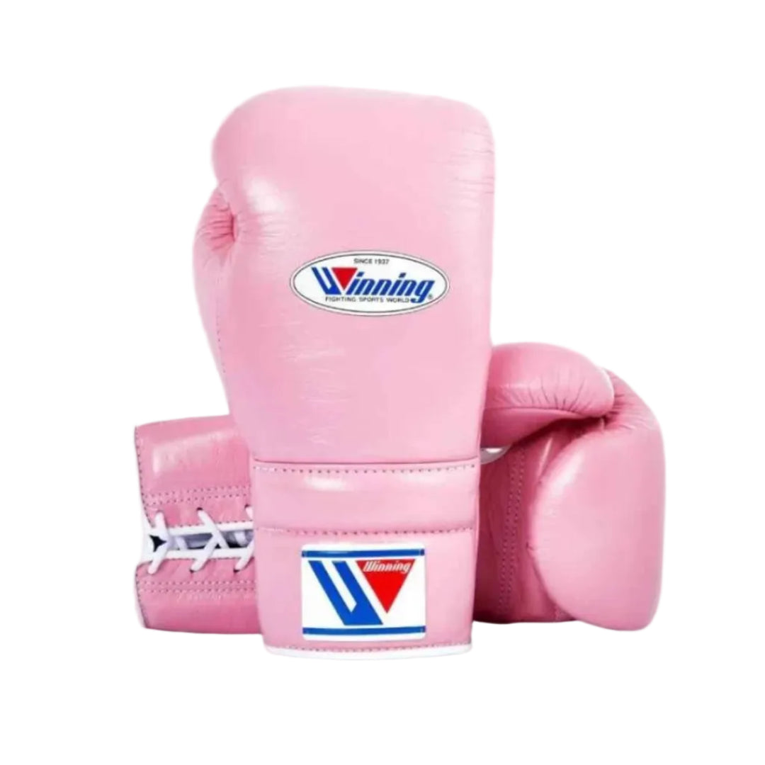 Pink boxing gloves with a visible brand logo on a white background