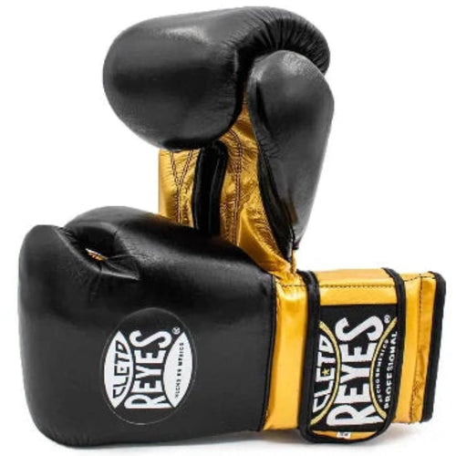 Black and gold boxing gloves with Cleto Reyes logo on a white background