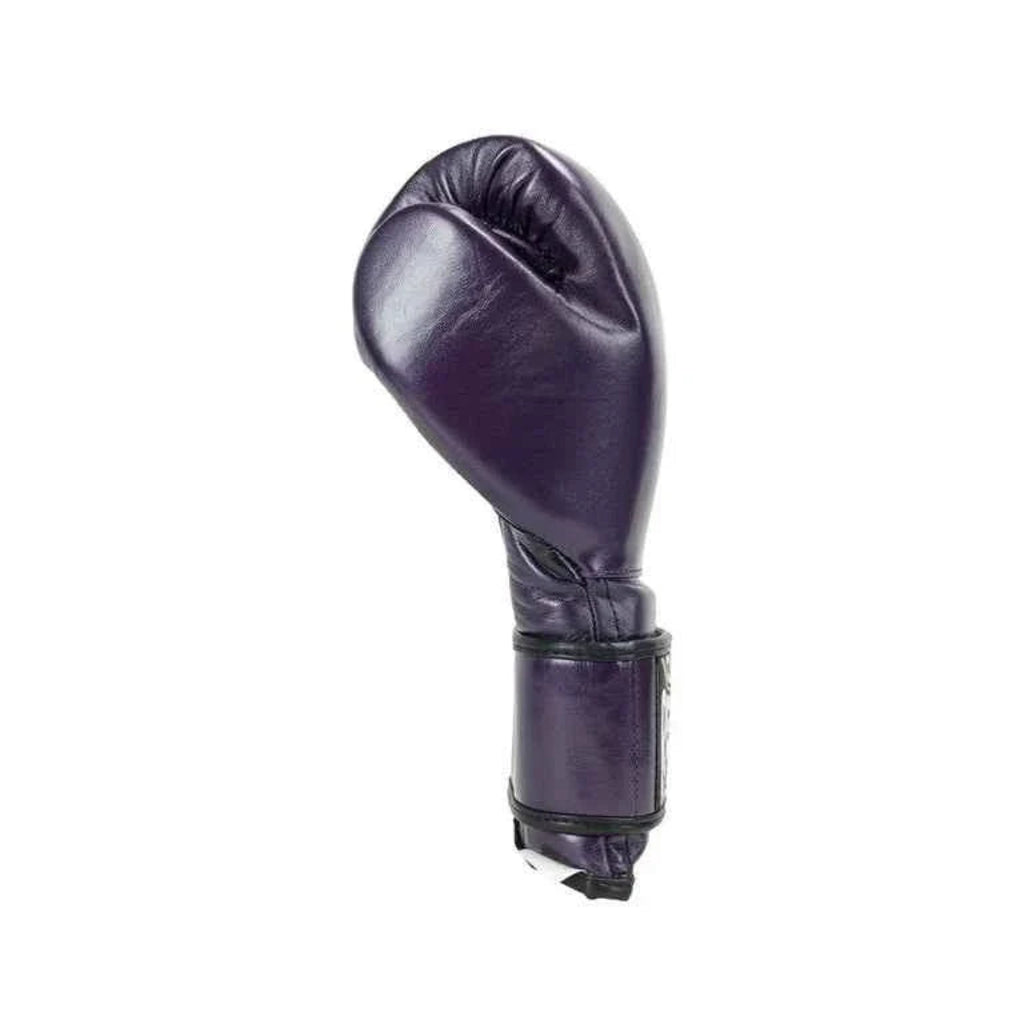 A single dark purple leather boxing glove shown from the side against a plain white background.