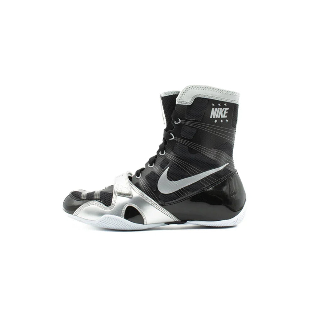 Black and white boxing shoes with Nike logo on a white background