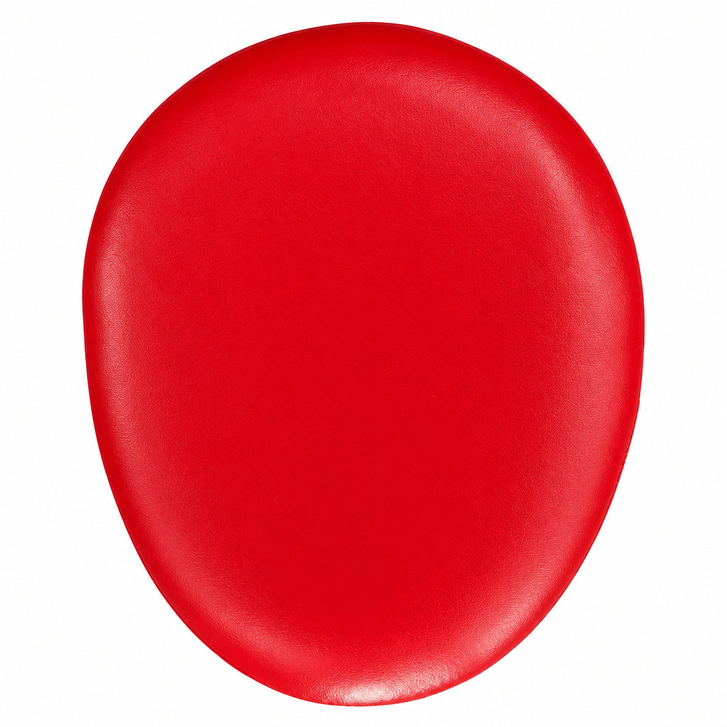 Red disc with a logo on a white background