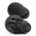 Pair of black boxing gloves with a brand logo on a white background