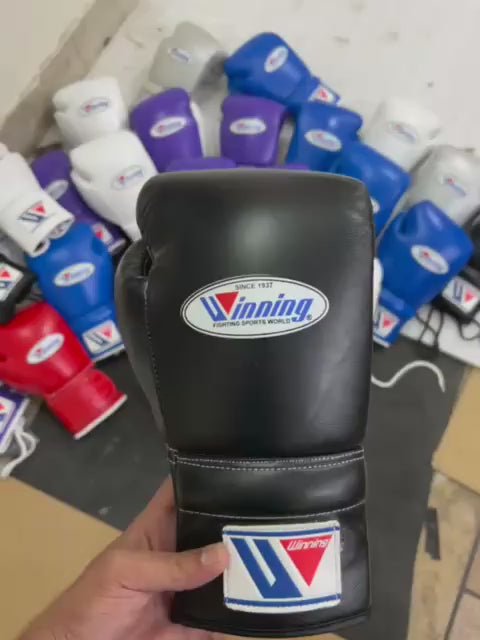 Winning Professional Boxing Gloves Blue Lace-Up - Japanese Made Training & Sparring Gloves